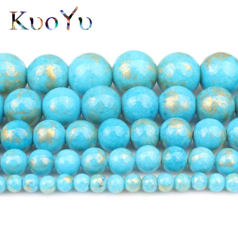 Натуральный голубой камень золотые Нефы круглые свободные распорные бусины для