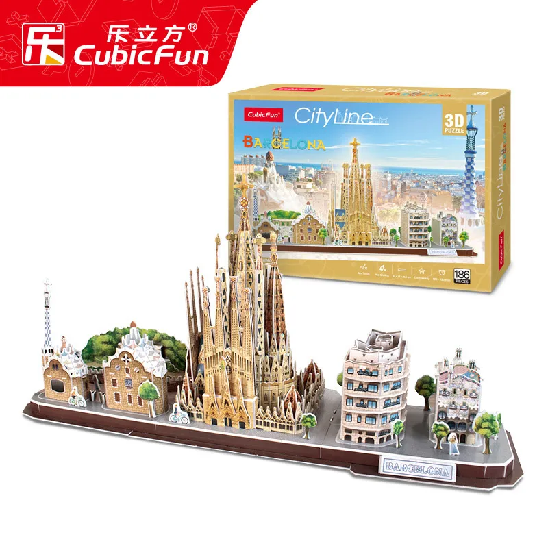 MC256-Barcelona 3D игра-головоломка DIY игрушка бумажная Миниатюрная модель город Лондон Париж Нью-Йорк Москву знаменитое здание собрать игры игрушки для детей Подарки - Цвет: MC256-Barcelona