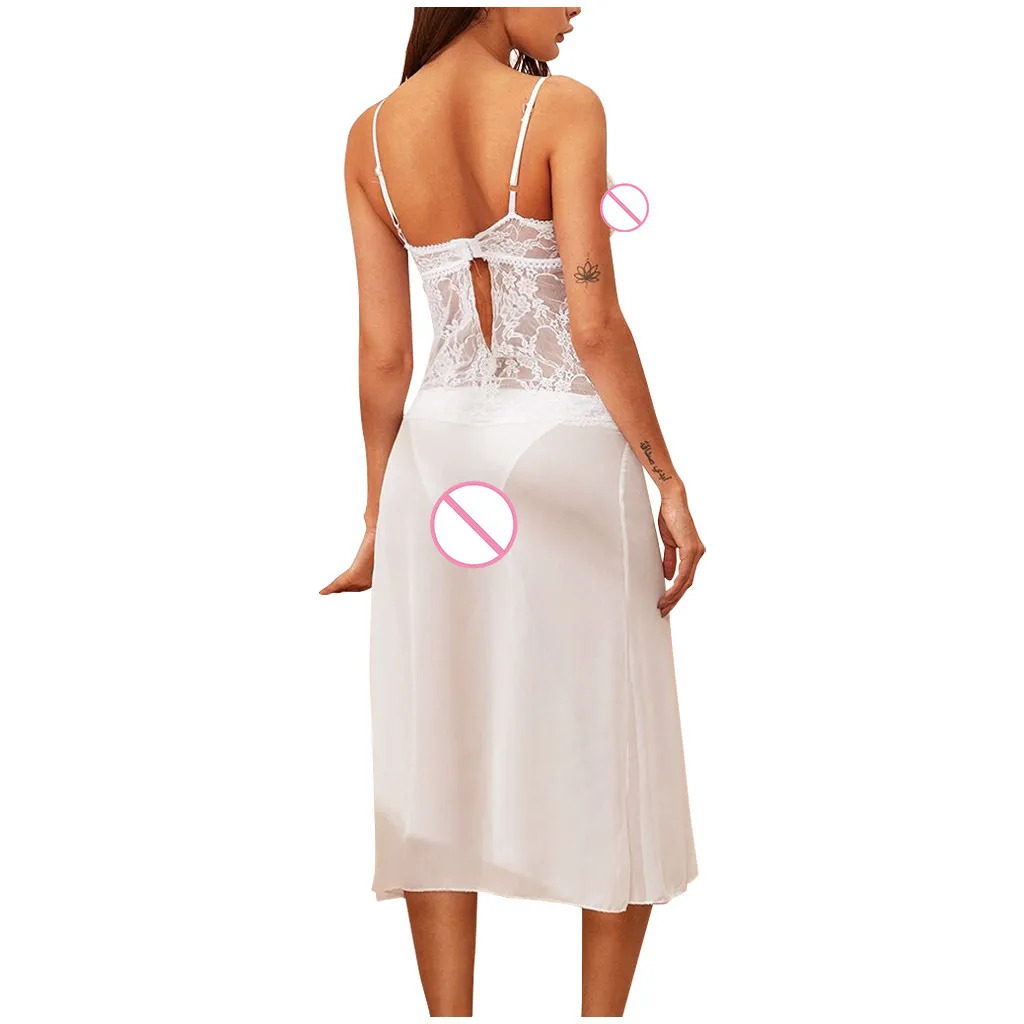 

sexy sleepwear dress Women's Underwear Ladies Sexy Lace Long Underwear Mesh Nightdress Set #3