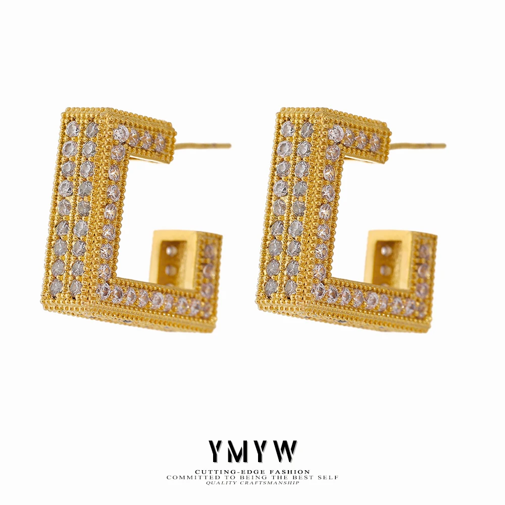 

YMYW Square Stud Earrings Delicate Cubic Zirconia Jewelry Coppper 14 K Plated Unusual Earrings For Women New Accessories Gift