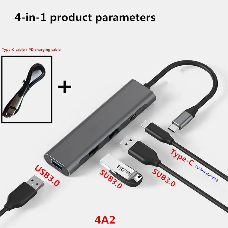 Type C PD Быстрая зарядка USB C концентратор для нескольких USB 3,0 HDMI док-станция адаптер для смартфонов Macbook Pro Аксессуары USB-C USB C концентратор - Color: Gray PDB line