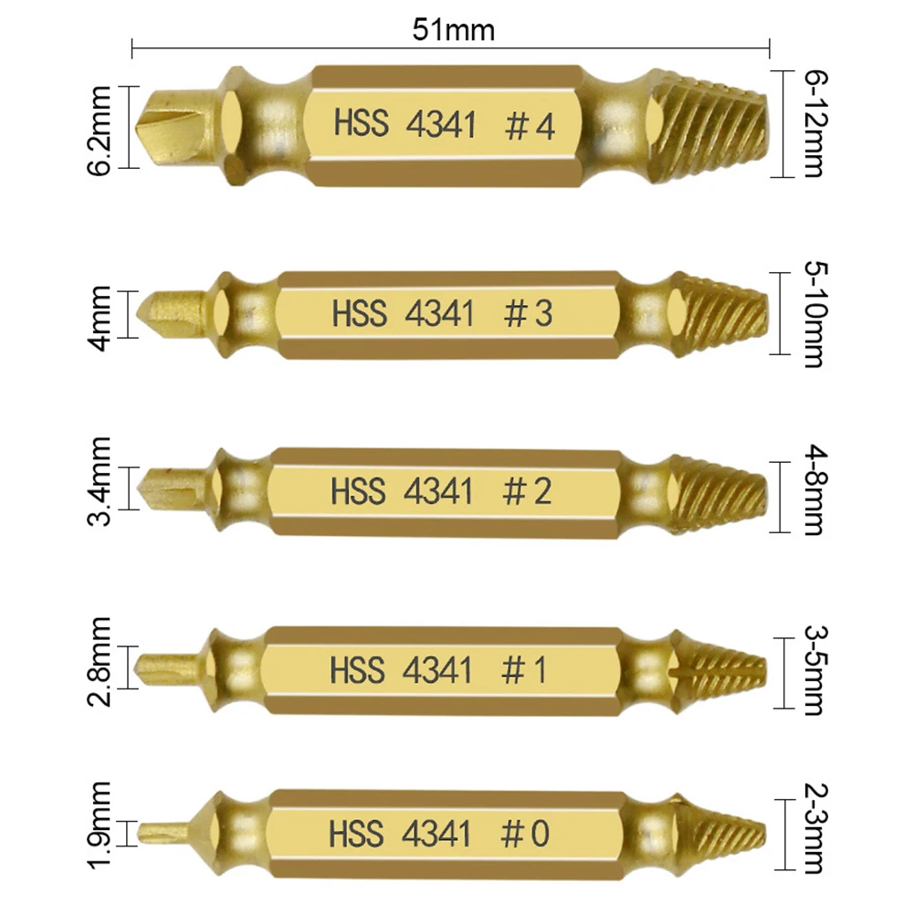 

5PCS Drill Bits Tool Damaged Screw Extractor Double Side Durable Broken Bolt Remover Handworking Tools Screw Extractor Out CSV