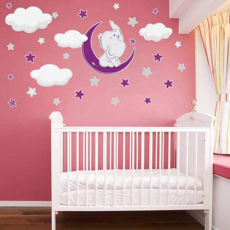 Наклейка на стену сделай сам в виде мультяшного слона для детской комнаты