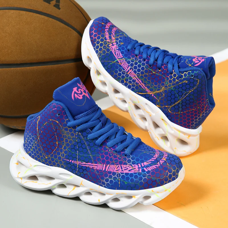 Высокие кожаные детские кроссовки для мальчиков Баскетбольная обувь детская