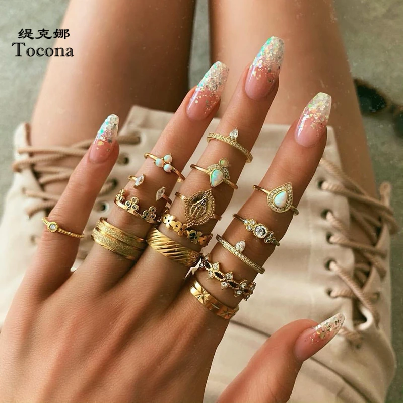 Набор Колец Tocona 15 шт./компл. женское богемное Золотое обручальное кольцо в виде