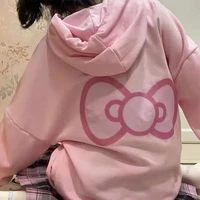 cute sweet pink womens hoodie girlish heart preppy style kawaii cartoon printing winter thick pullover lolita hottie bow tops