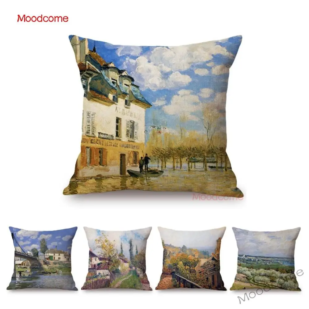 

Impressionism Master Alfred Sisley Famous Oil Painting Country Landscape Scenery Art Decorative Pillow Case Linen Cushion Cover