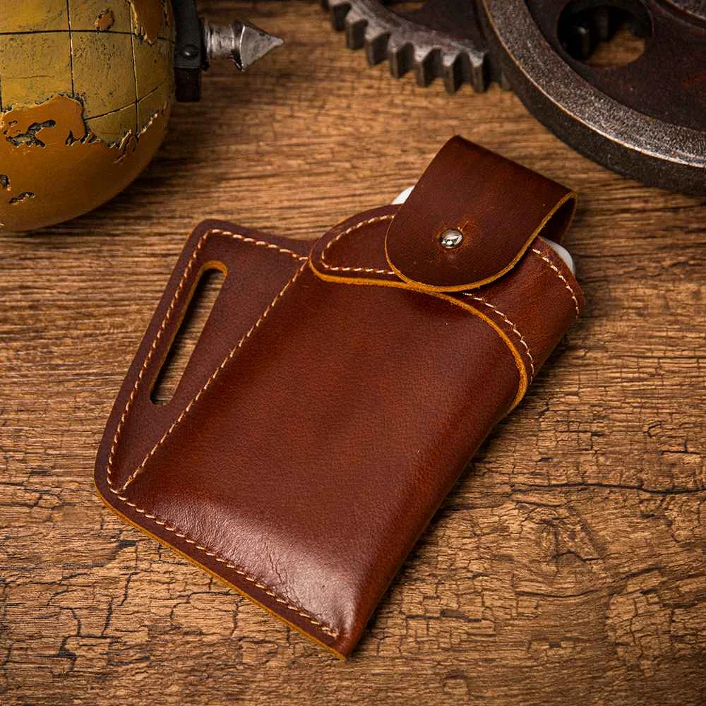

New Retro Men's Cellphone Loop Holster Case Belt Waist Bag Props Multi-function Genuine Leather Purse Buckle Phone Wallet Gift