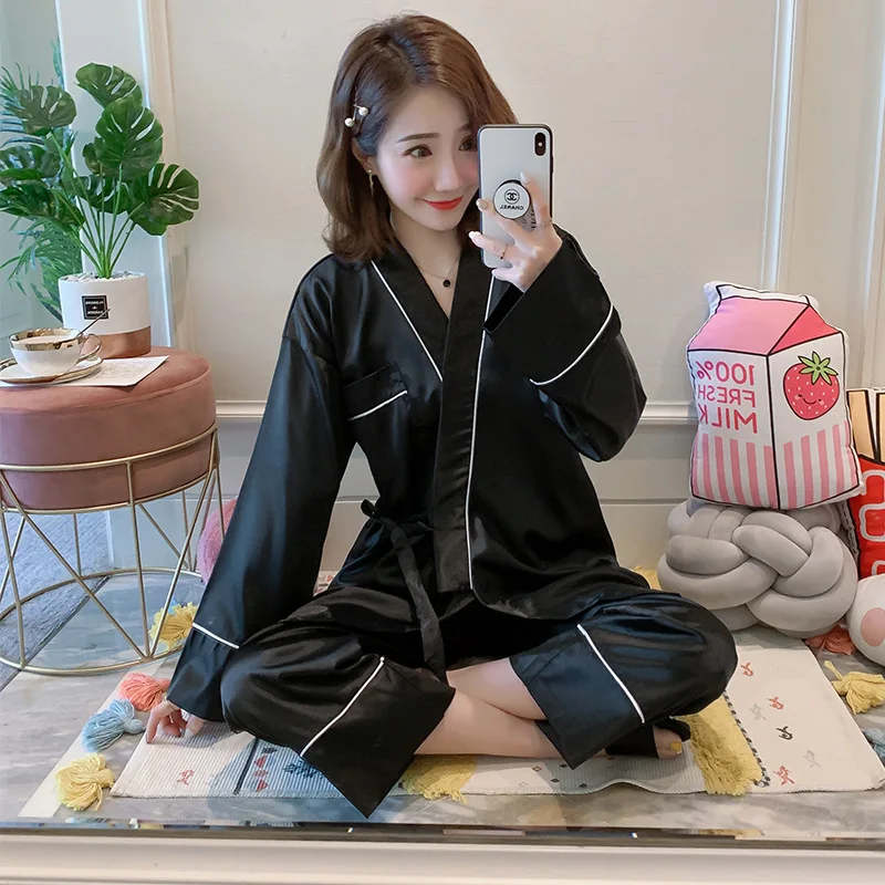 

Spring Pajamas Suit Long Sleeve Sleep Set Women Turn-down Collar Nightwear Shirt Trousers Nighty Pijamas Nighties Homewear