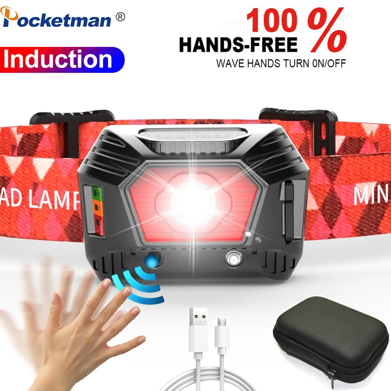 Головной USB фсветильник с датчиком движения водонепроницаемый головной фонарь