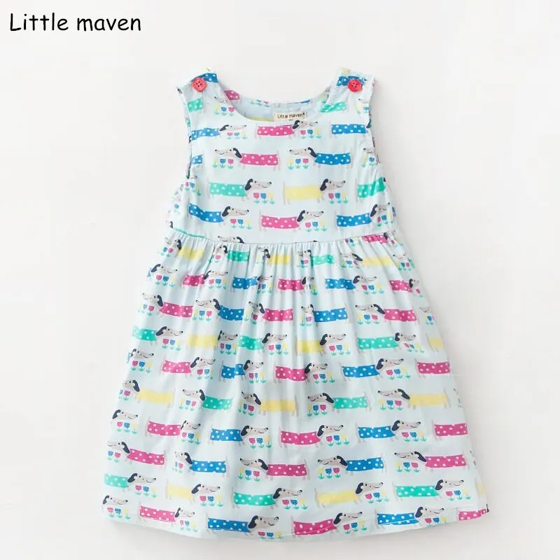 

Little Maven/новое летнее Брендовое платье для маленьких девочек Детские хлопковые милые платья без рукавов с набивным рисунком собаки для детей...