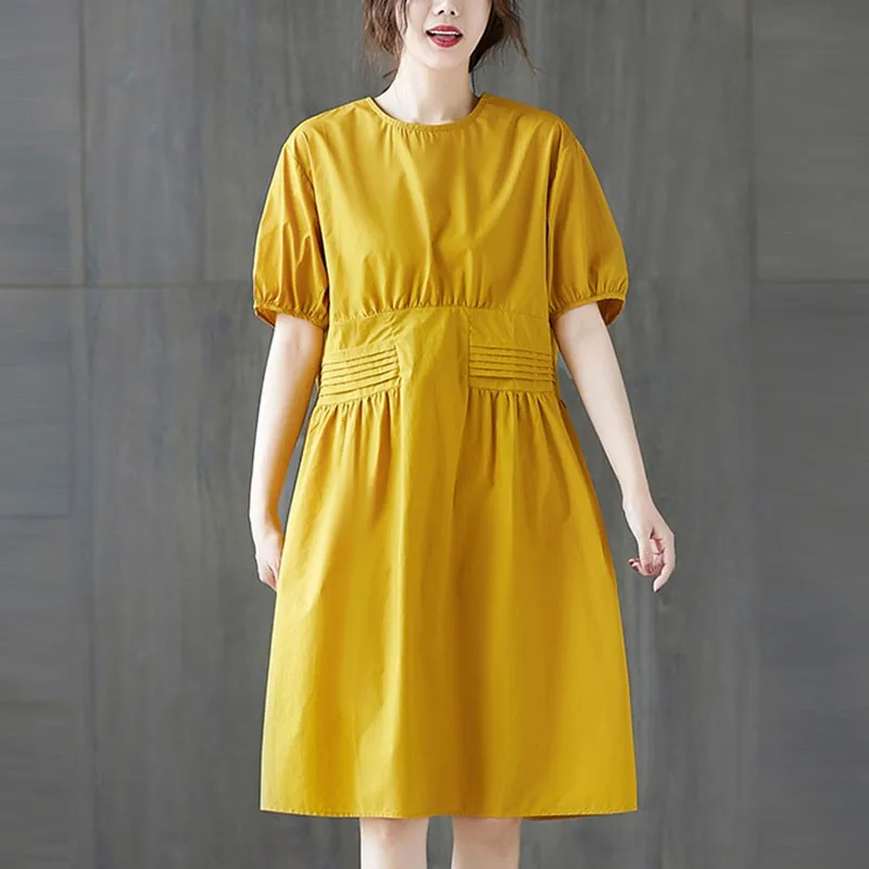 Женское хлопковое Повседневное платье свободные удобные однотонные платья до