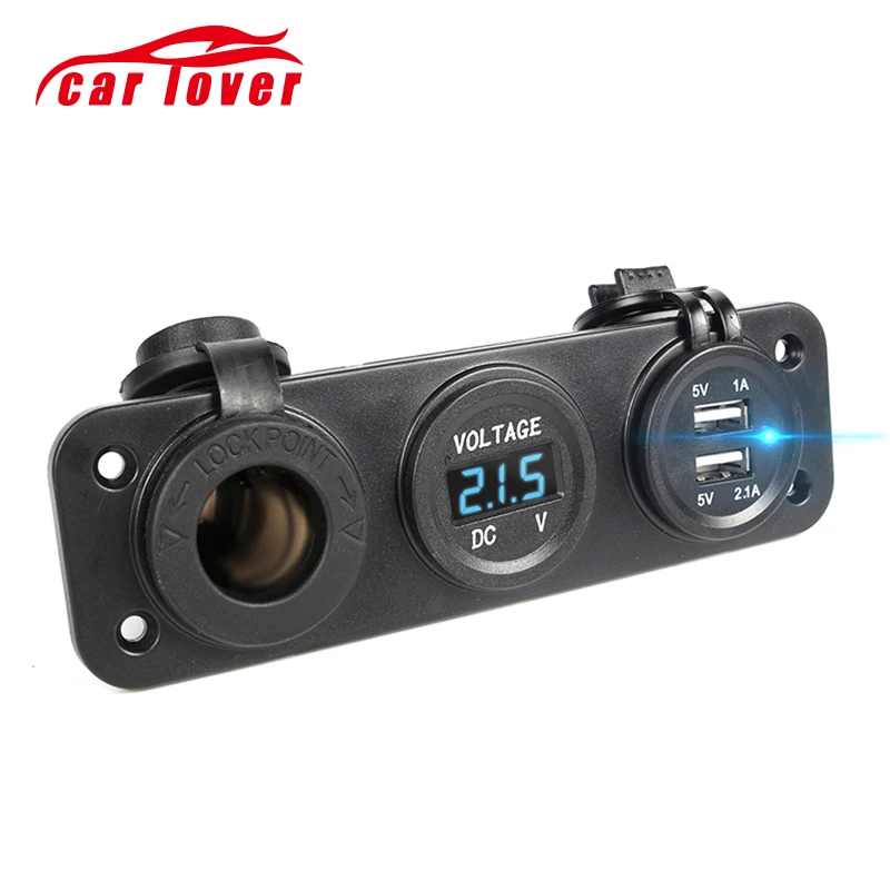 

Mobile Phone Digital Voltmeter Moniter+ 12V 24V Cigarette Lighter Socket Blue LED + Car Charger Motorcycle Plug Dual USB Adapter