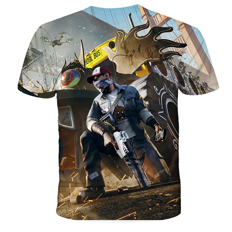 

2021 new 3d printing video game watchdog 2 3d printing children's clothing t-shirt anime cartoon kawaii boy t-shirt