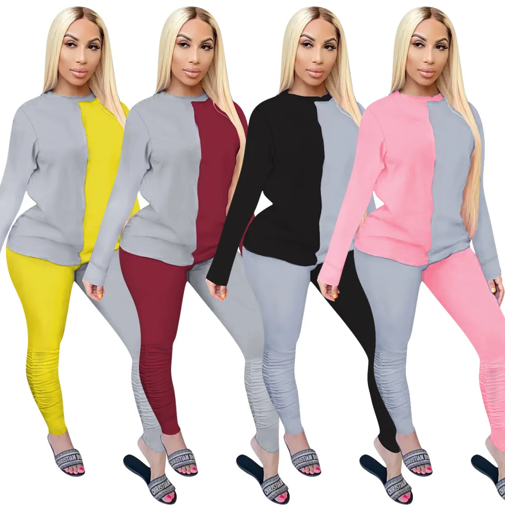 

Осенняя Женская одежда для активного отдыха ecoine, топы с длинным рукавом в стиле пэчворк, штаны-джоггеры, спортивный костюм, спортивный компл...