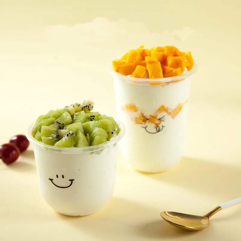 

50pcs High quality U shape creative cake cup transparent disposable ice cream cups packaging pudding yogurt dessert cups 500ml
