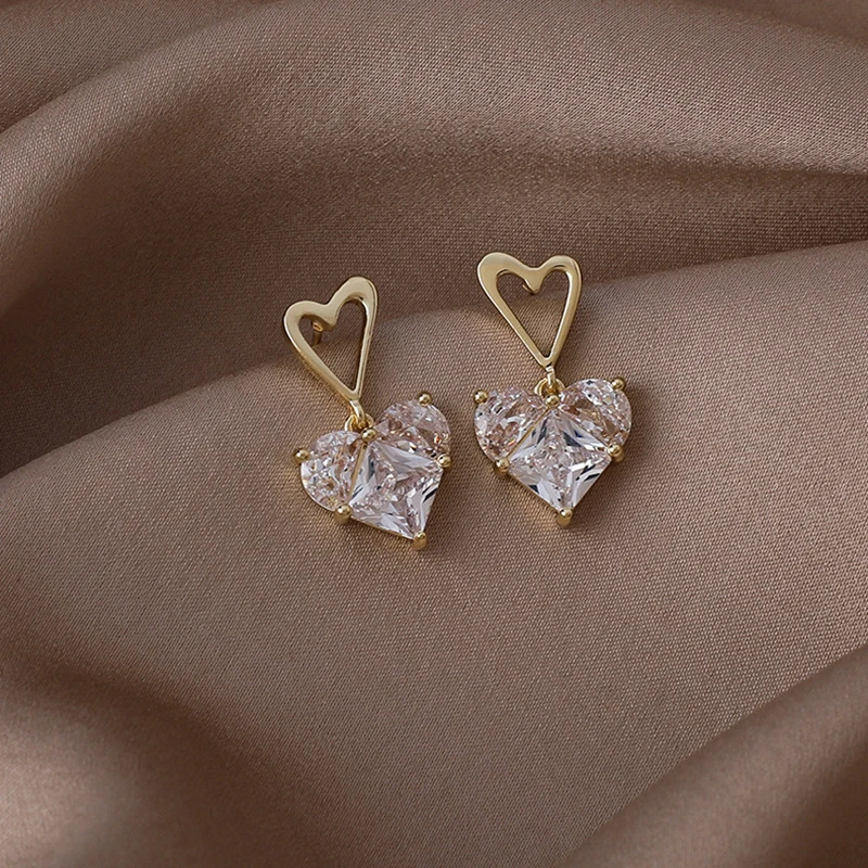 

South Korea Fashion Elegant High Quality Zircon Heart GIRL'S Earrings Gift Banquet Party WOMEN'S Jewelry Earrings