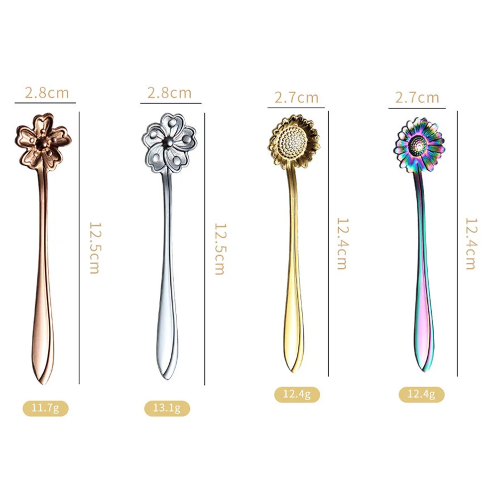 

4 Pieces Creative 304 Stainless Steel Flower-shaped Coffee Spoon 12.4*2.8cm
