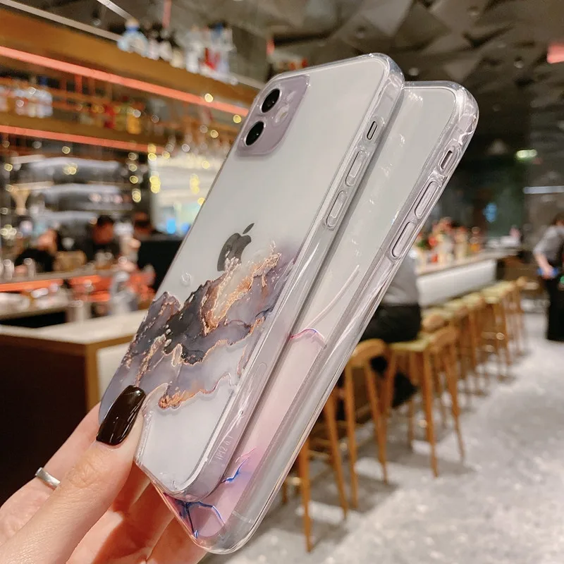 clear watercolor marble texture phone case for iphone 12 11 pro max 13 mini x xr xs max 7 8 6s plus se 2020 soft tpu back cover free global shipping