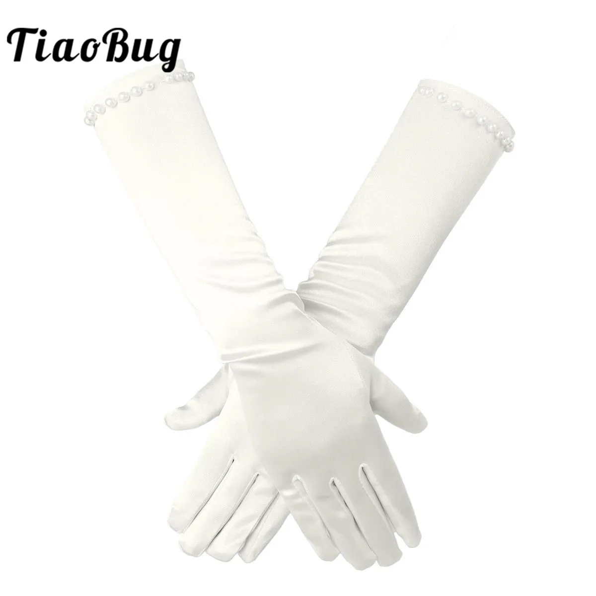 1 пара детские перчатки для девочек Классический белый жемчуг длинные белые