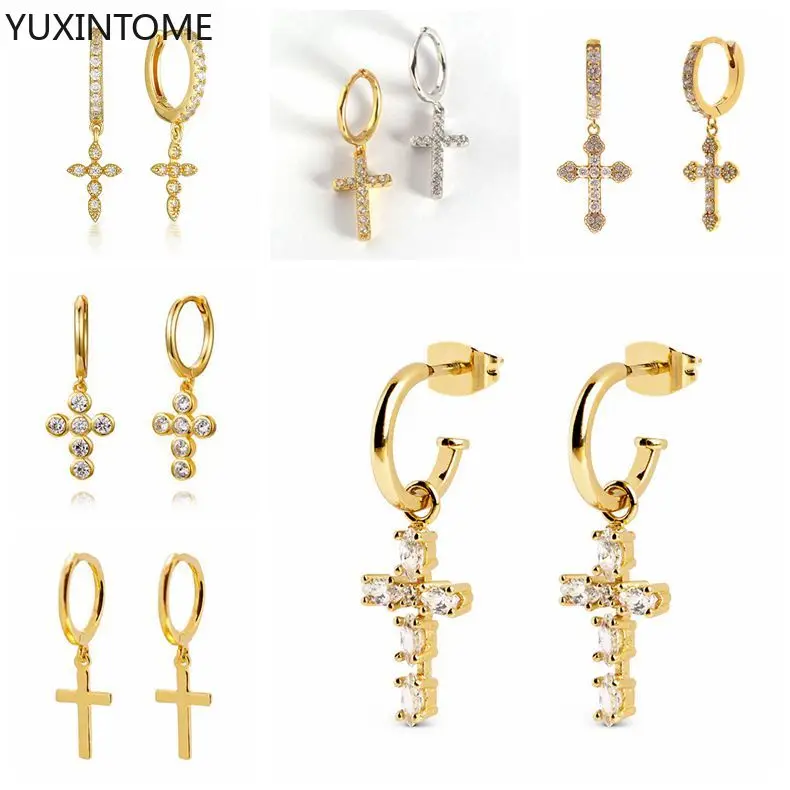 

Cross Pendant Cartilage Drop Dangle Earrings 925 Sterling Silver Ear Needle Stud Earrings Punk Jewelry For Women Girl Gifts