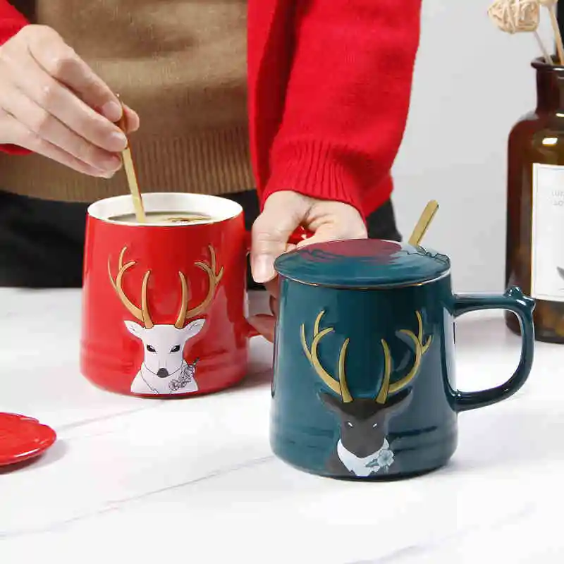 Керамическая кофейная чашка с узором в виде оленя золотыми краями кружка чашки
