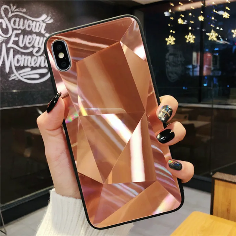 3D Mirror Diamond Pattern Glass jelly mobile phone case for Iphone11pro Max XR 6 6s iphone7 8 SE 2020 Creative Phone Shell | Мобильные