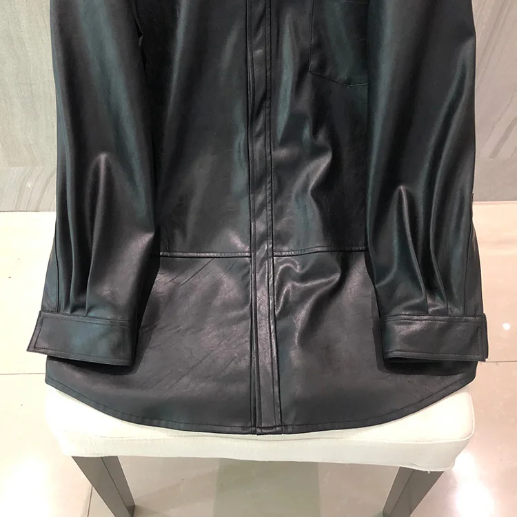 

Brand Fashion Women High Luxury Spring Autumn Vintage Loose Black Motorcycle Leather Jacket Coat