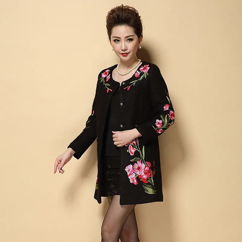 

Новинка 2021, женское осеннее пальто для женщин среднего возраста, модное шерстяное пальто с длинным рукавом и круглым вырезом для женщин 40-50 ...