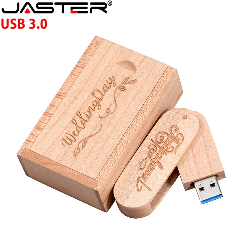

JASTER (over 1 PCS free LOGO) Wooden USB3.0 + box pen drive 4GB 8G 16G 32GB 64G USB Flash Drive photography wedding gifts