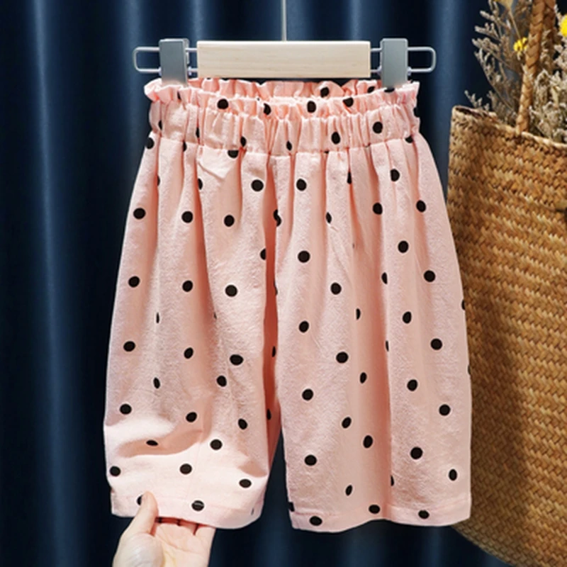 Летние детские свободные шаровары в горошек из хлопка и льна | Мать ребенок