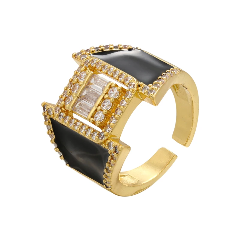 ZHUKOU золотого цвета квадратное Открытое кольцо черно-белое летнее эмалевое