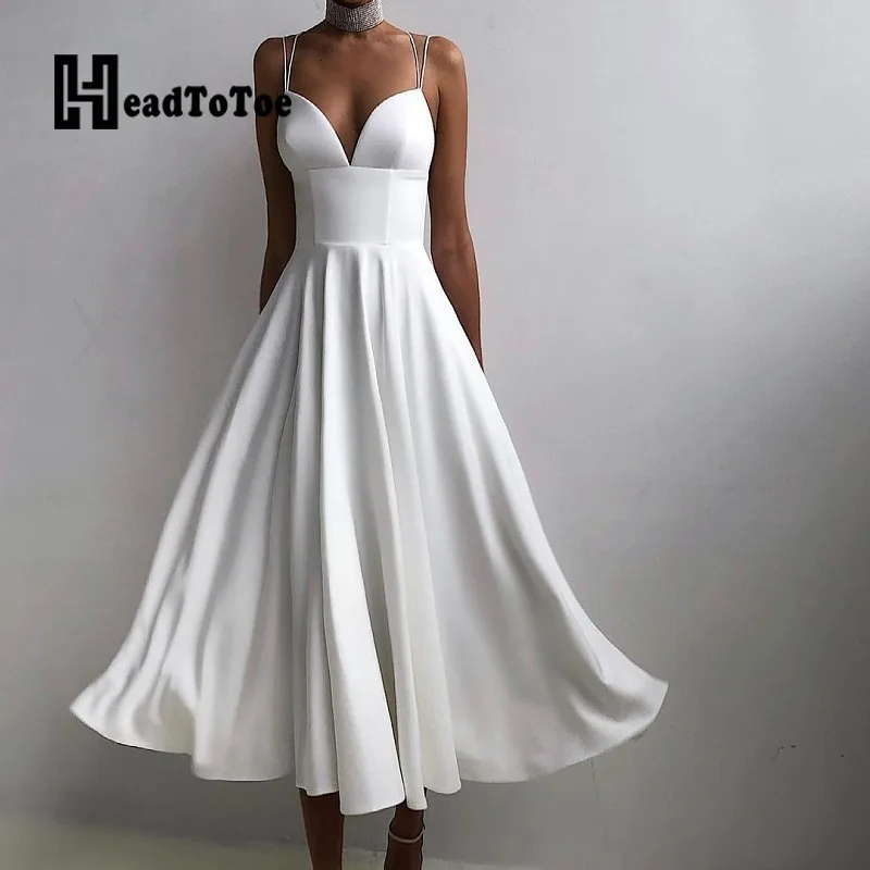 

Plain Spaghetti Strap Backless High Waist Elegant Maxi Dress Women Sleeveless Big Swing Summer Dress