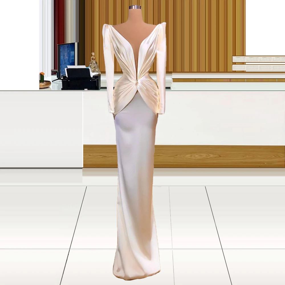 

Modern Suit Bodice Sheath Summer Wedding Dresses Satin Ivory Deep V Neckline платье летнее женское2021