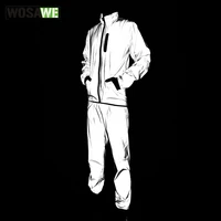wosawe men full reflective jacket night running sports pants windproof cycling jacket set waterproof windbreaker streetwear coat