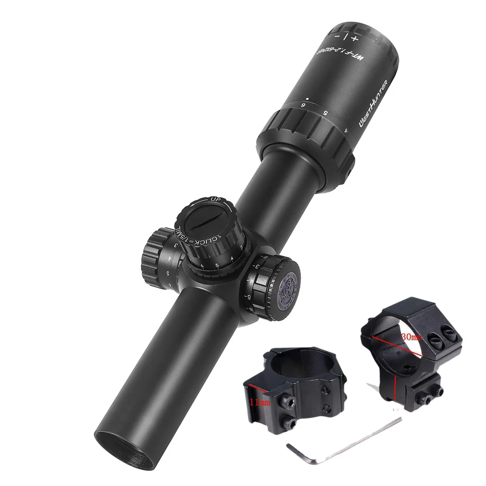 WestHunter Compact Air Optics Riflescope WT-F 1.2-6X24IR Gun Hunting Sights Tactical Lockable Adjustment With Illuminated Glass - Цвет: with low 11mm mount