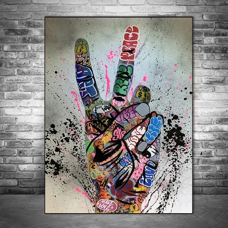 

Abstract Hand Inspirational Victory Gesture Art Canvas Print Painting Wall Picture Modern Living Room Home Decoration Poster