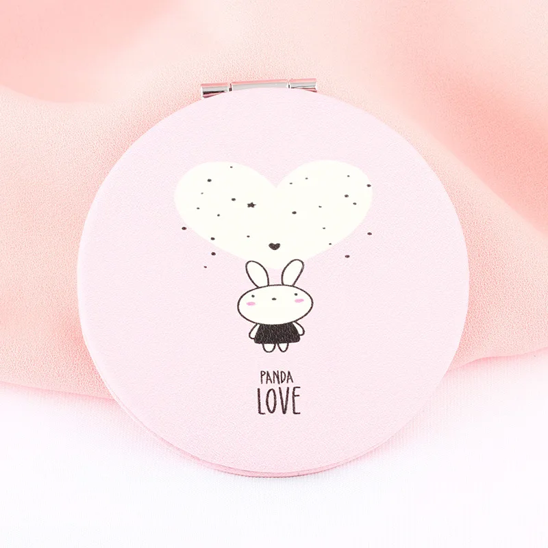 PU Folding Small Mirror Portable Makeup Pocket Mirror Round Mirror - Цвет: 11