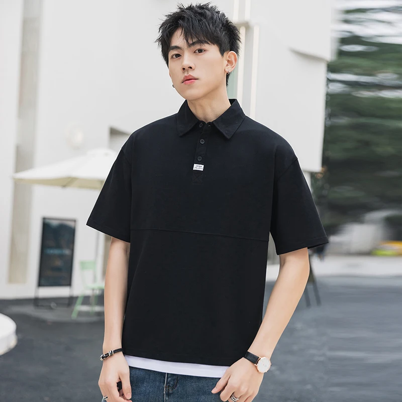 

Breathable Pigue Texture Men Polos Shirt In Solid Color Patchwork Hem Youth Tops 72% Cotton 26% Polyester 2% Spandex M-3XL 320