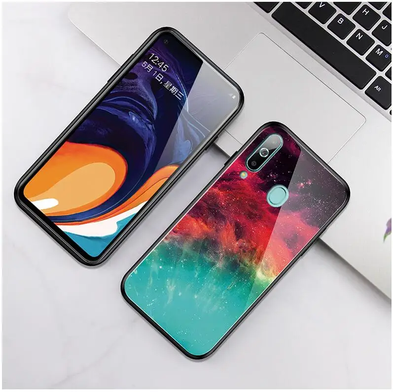 Мраморный градиентный стеклянный зеркальный чехол для samsung A40 A50 A60 A70 M40 защитное закаленное стекло+ ТПУ