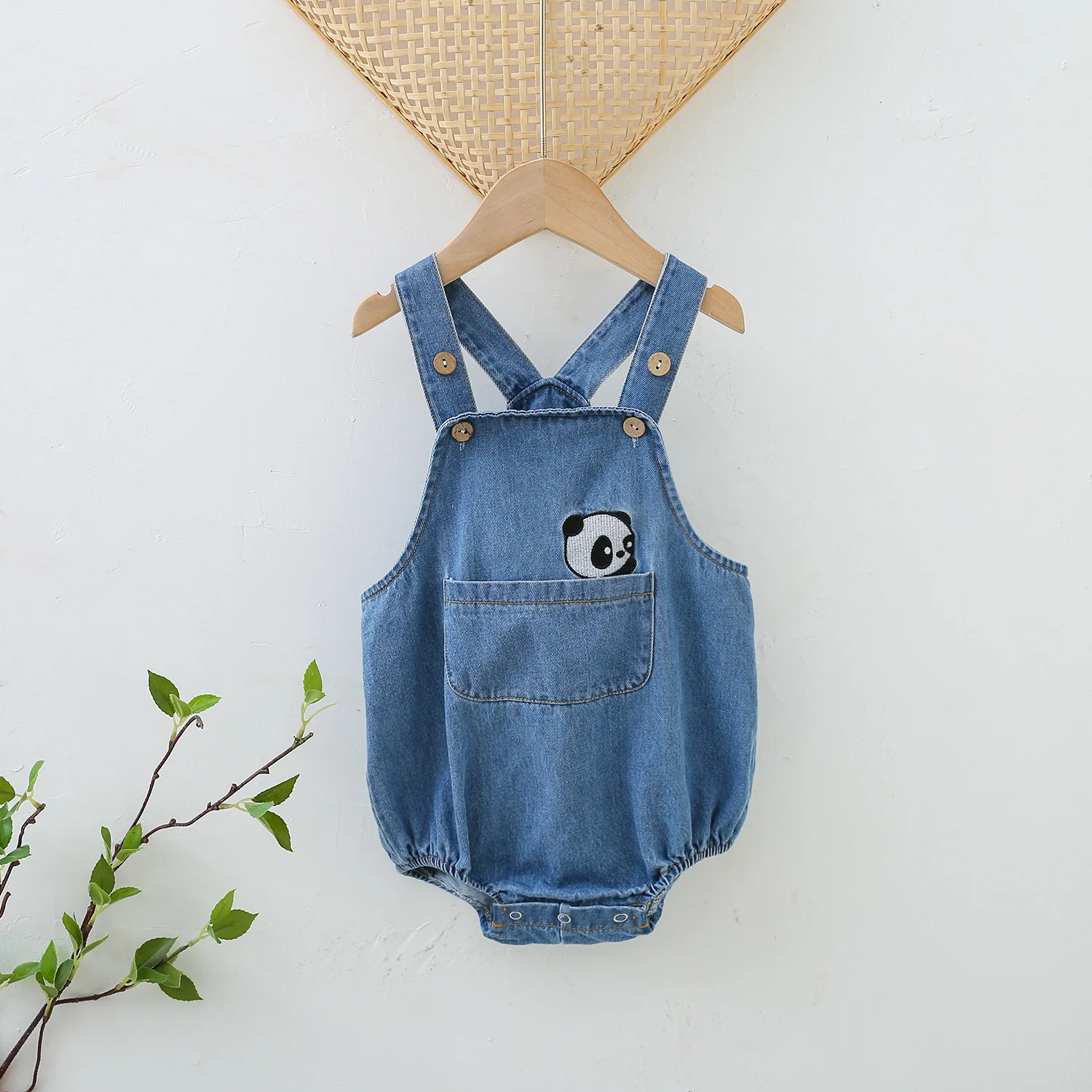 

Summer New Toddler Baby Boy Fashion Cute Cartoon Panda Embroidery Sleeveless Sling Bodysuits Kid Soft Denim Bodysuit