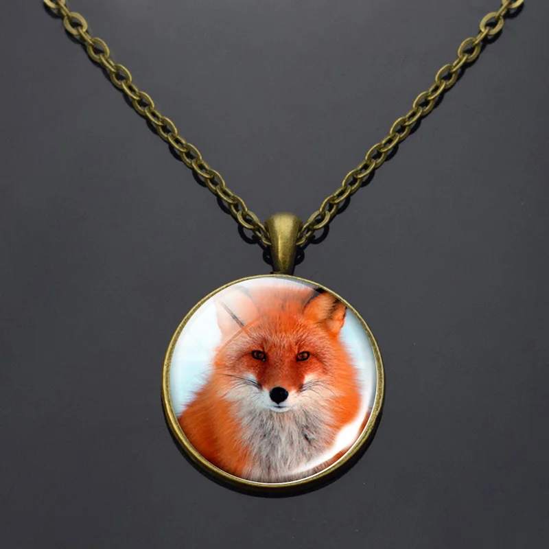 Ожерелье с пуговицами в виде Красной лисы кулон бижутерия со стеклянными