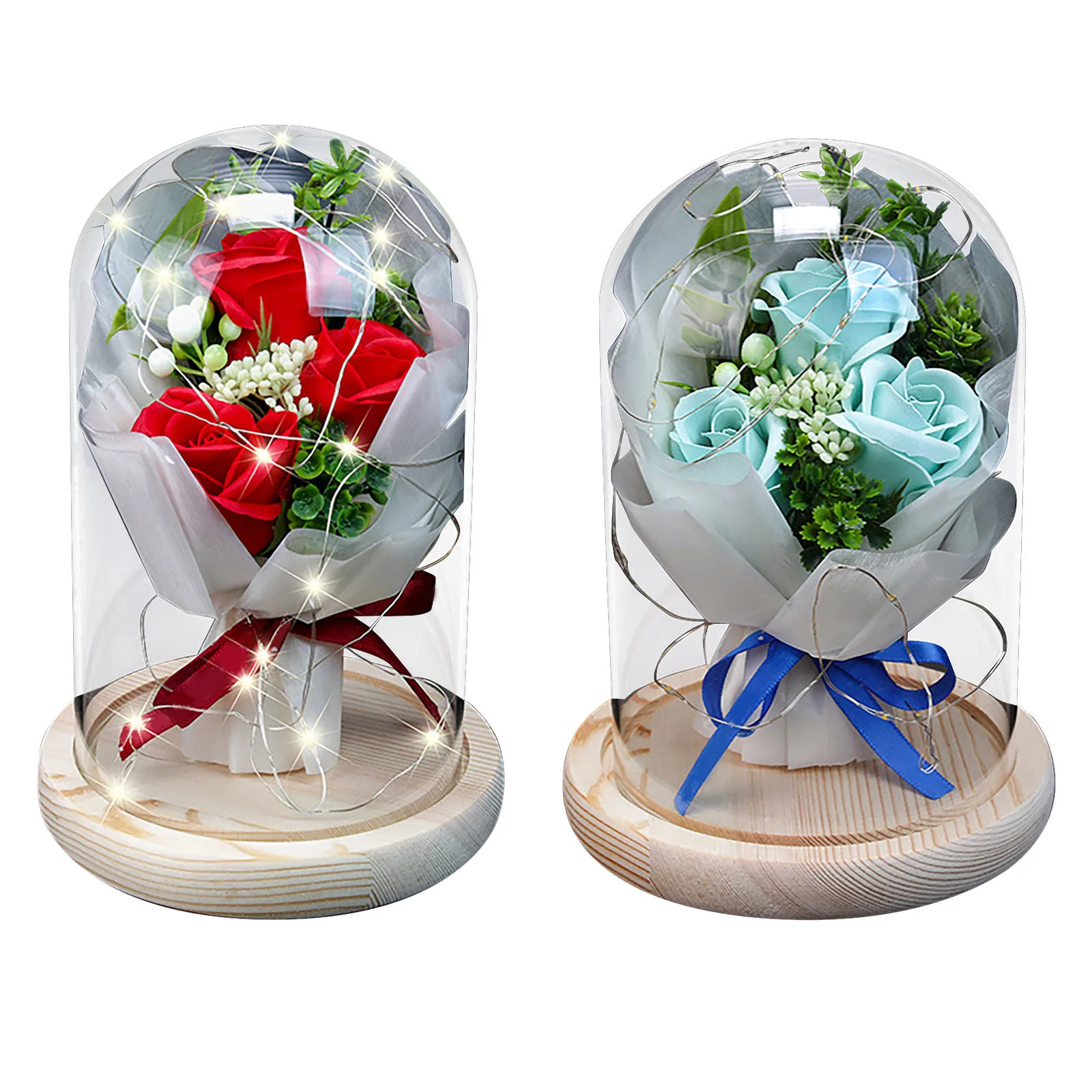 

Eternal Preserved Rose In Glass Dome 3 Flower Heads Rose Forever Love Wedding Favor Valentine Mothers Day Gifts for Women