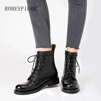 robespiere warm thick plush ankle boots women winter lace up cow leather plus size lady shoes waterproof platform snow boots b24