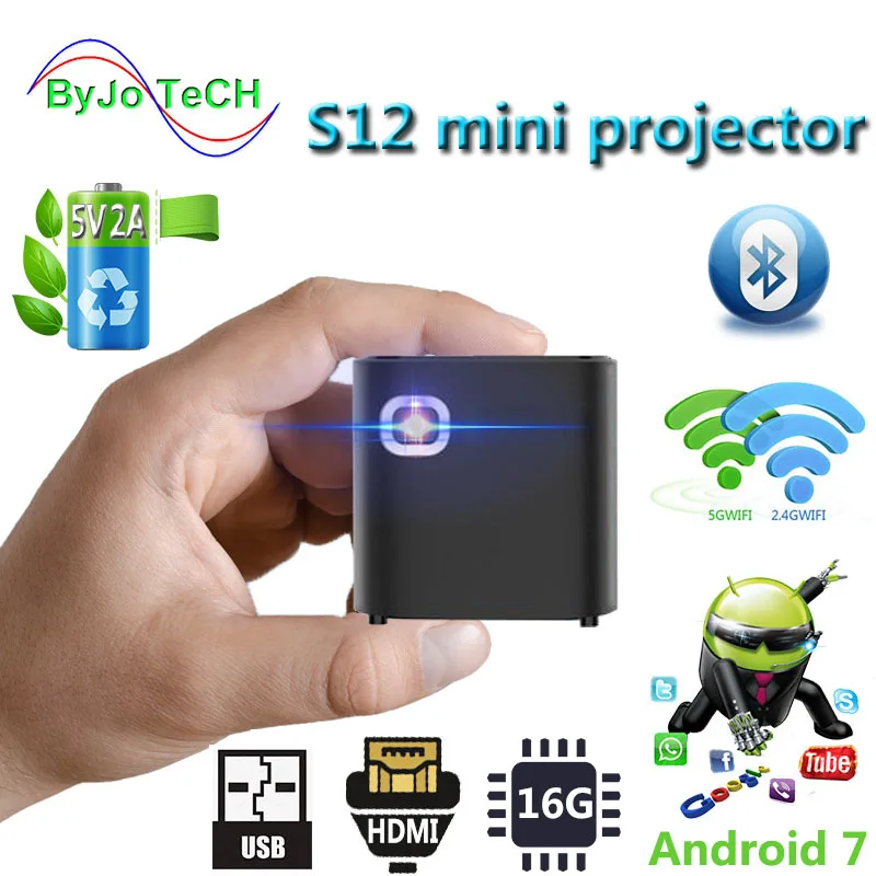 

Мини-проектор ByJoTeCH S12 с поддержкой DLP 1080P, портативный Wi-Fi, Bluetooth, светодиодный аккумулятор, домашний мультимедийный проектор на базе Android 7.1.2 OS...