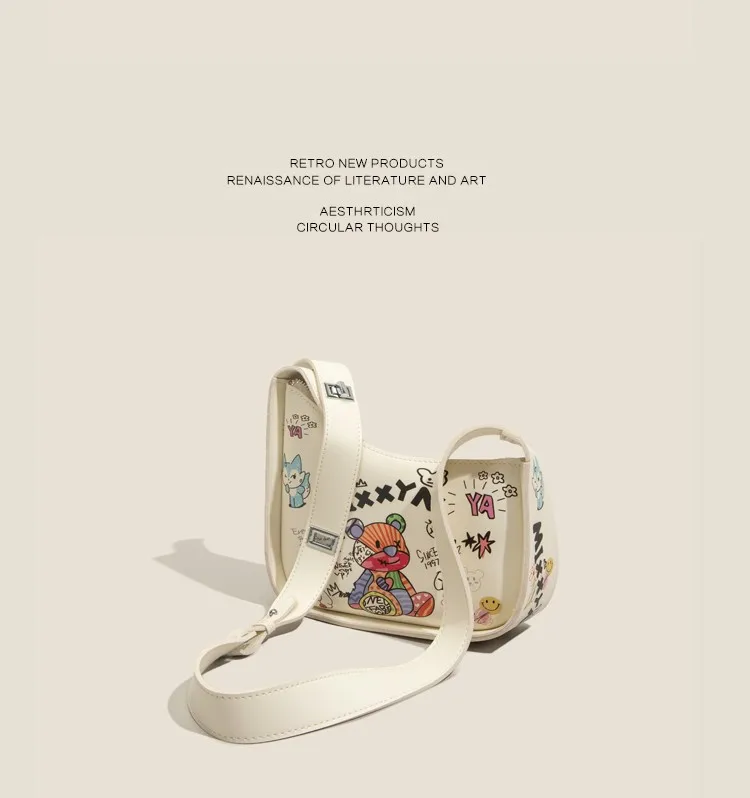 Maxdutti Ins Fashion Bag Women Blogger Cute Cartoon Letter Printing Armpit England Fashion Casual Messenger Bag Single Shoulder