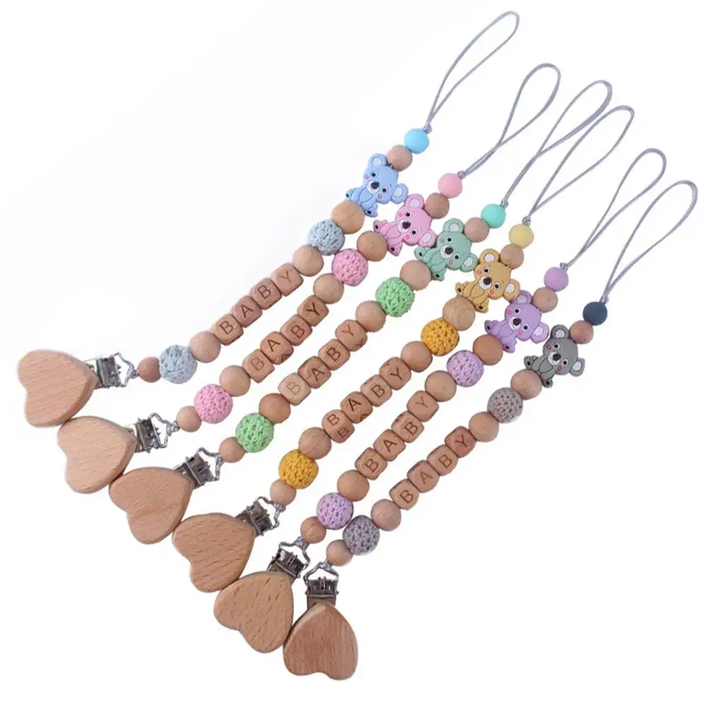 Cuentas de silicona de Koala en forma de coraz&oacute;n, mordedor, chupete, soporte de cadena, mordedor para beb&eacute;-0