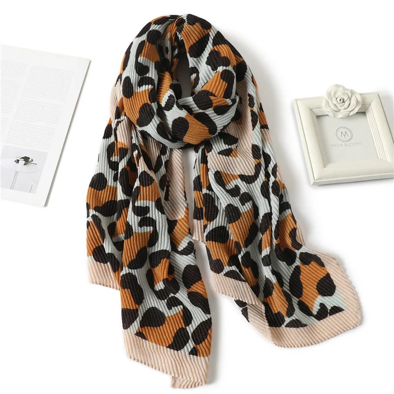 

Женская Пашмина, леопардовые палантины, Зимний Элегантный хиджаб, Женский хлопковый шарф, искусственный мусульманский головной платок, шей...