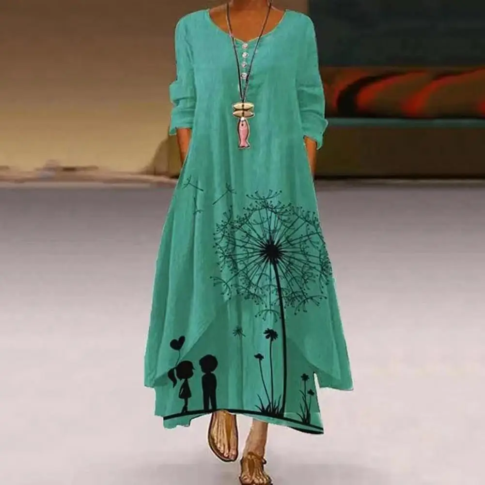 

Summer Printed Long Sleeve Sundress Irregular Hem Women Long Maxi Dress for Banquet Casual Loose Plus Size Holiday Midi Dress
