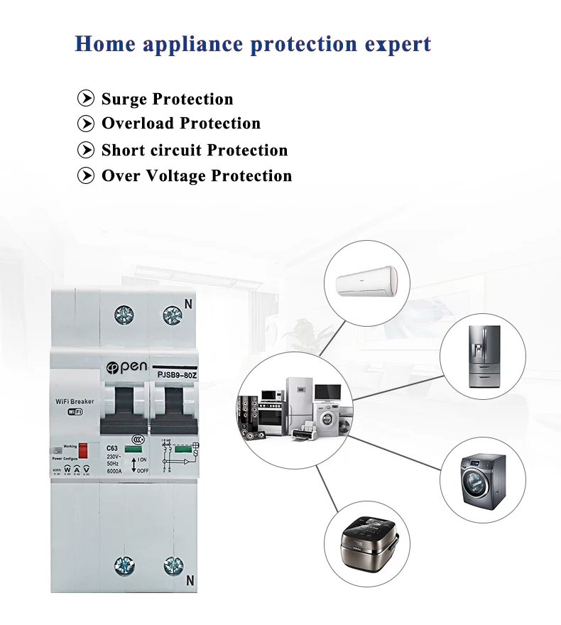 Автоматический выключатель с дистанционным управлением 2P Wi-Fi мониторинг энергии
